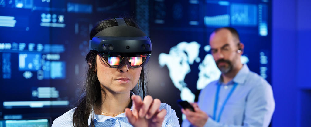 Command and control room operator using vr glasses