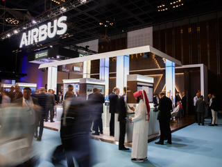 CCW 2024 in Dubai - Airbus stand view with blurry crowd