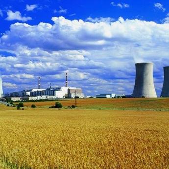 Paks Nuclear Power Plant in Hungary pictured from a field