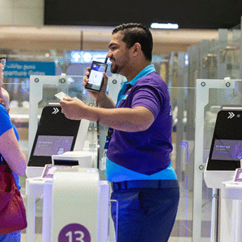 customer service at dubai airport using tactilon dabat device