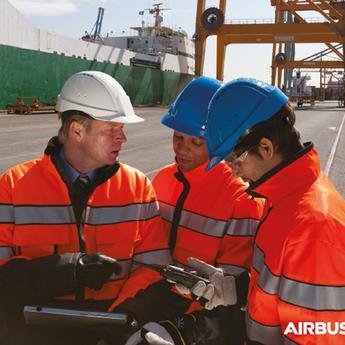 Industry workers using and device