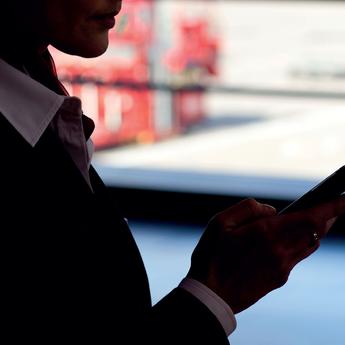 Airport worker using a device