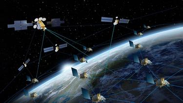 Agnet over Satcom illustration showing many satellites in low earth orbit Agnet over Satcom illustration showing many satellites in low earth orbit