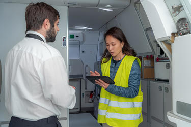 Airport staff using a tablet Airport staff using a tablet