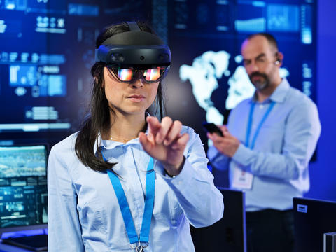 Command and control room operator using vr glasses