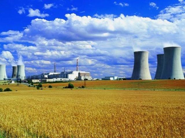 Paks Nuclear Power Plant in Hungary pictured from a field