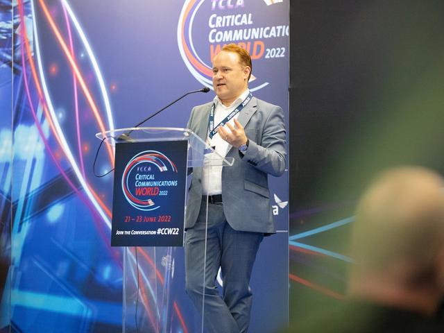 CCW 2022 - Samuel Gustafson from Airbus presenting as keynote speaker in a conference