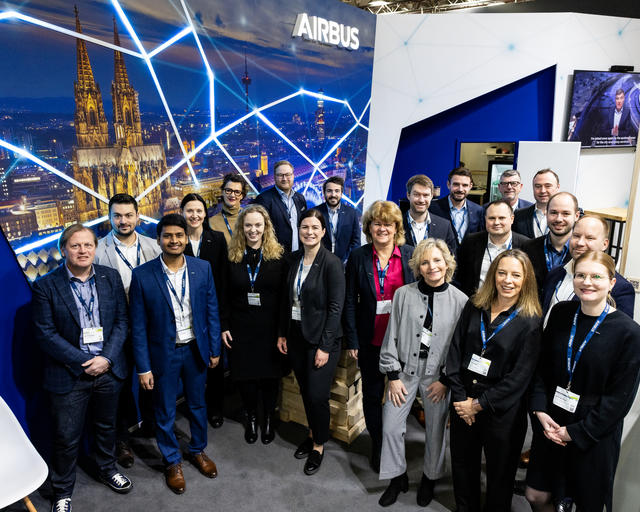 Airbus at PMRExpo 2023 - team group picture at the stand Airbus at PMRExpo 2023 - team group picture at the stand