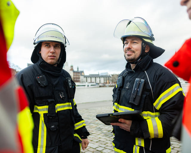 Fireman with a tablet