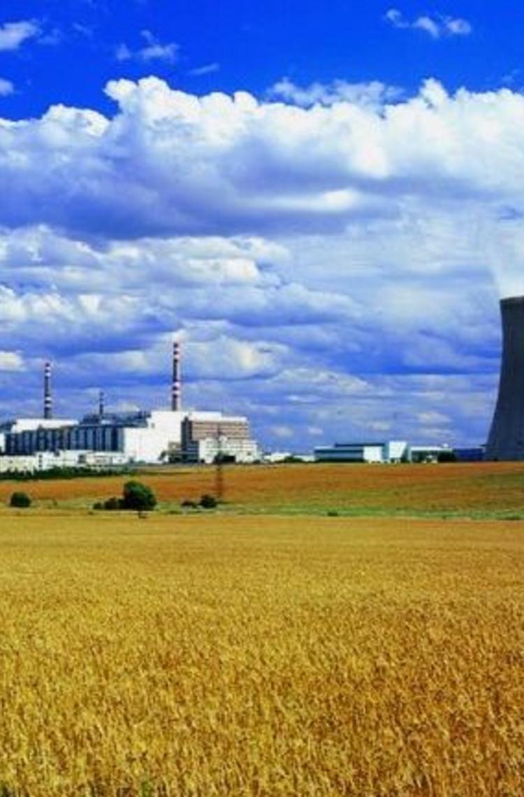 Paks Nuclear Power Plant in Hungary pictured from a field