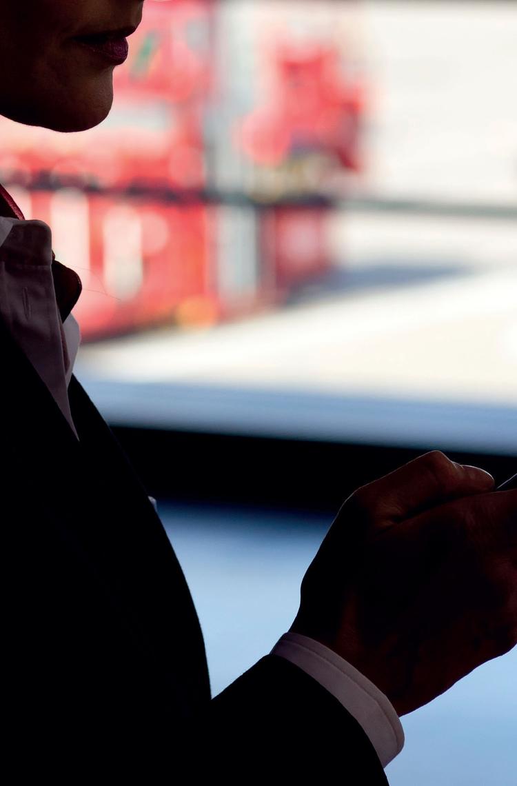 Airport worker using a device