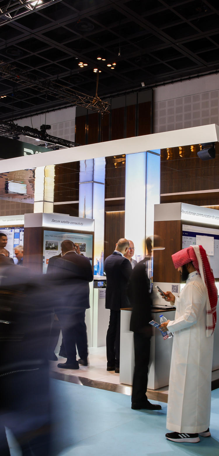 CCW 2024 in Dubai - Airbus stand view with blurry crowd