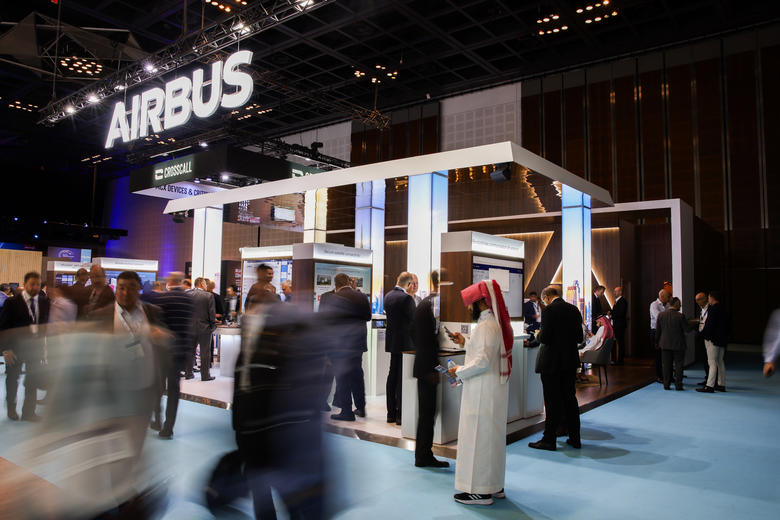 CCW 2024 in Dubai - Airbus stand view with blurry crowd