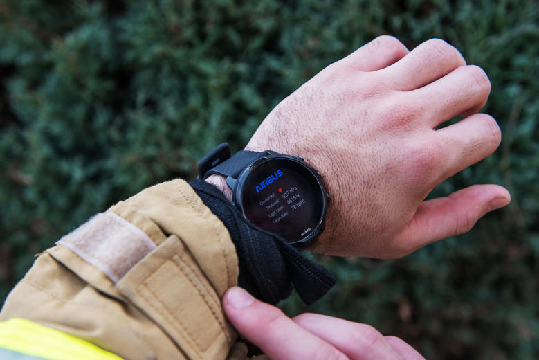 Fireman checking his vitals from a smartwatch connected to agnet