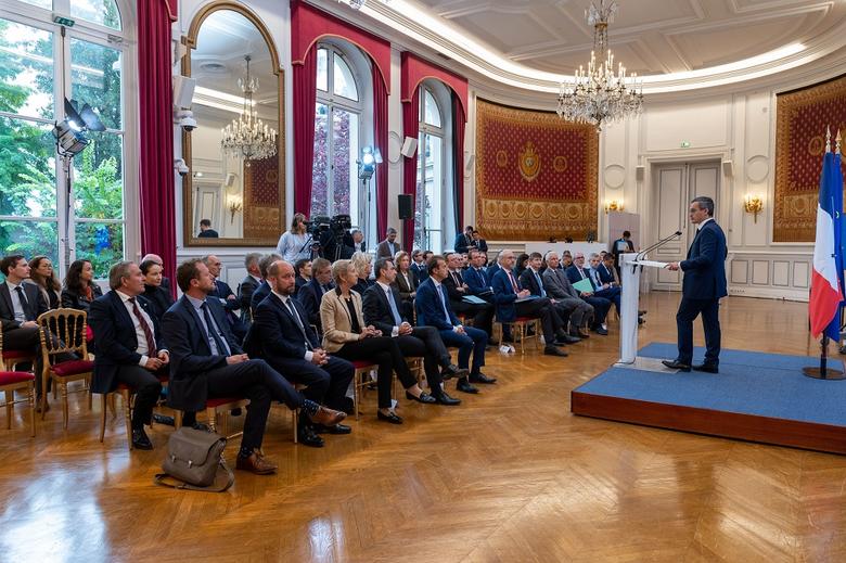 The Minister of the Interior, during his speech about the RRF in front of the guests at the ceremony.